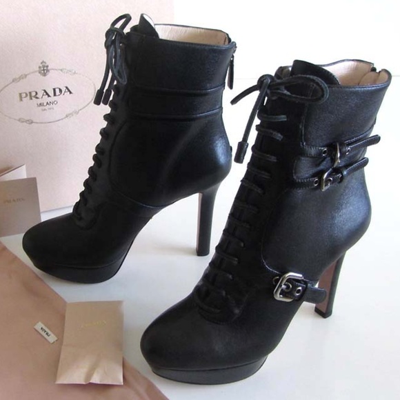 new PRADA lace up buckles platform boots 38 / 8 US - Picture 1 of 8
